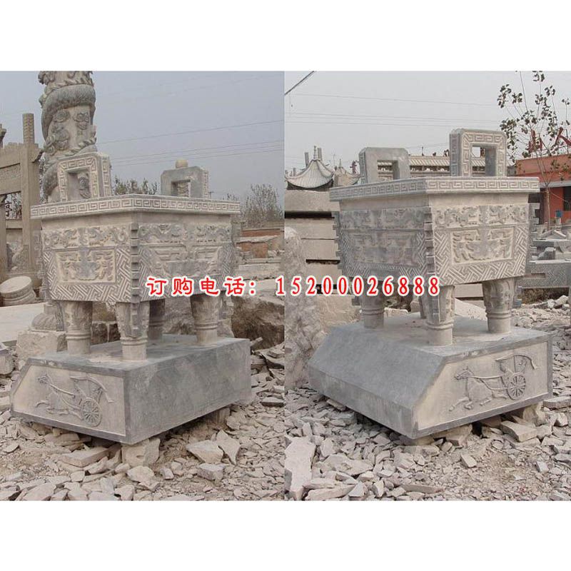 石雕方形寺庙香炉雕塑 (2)