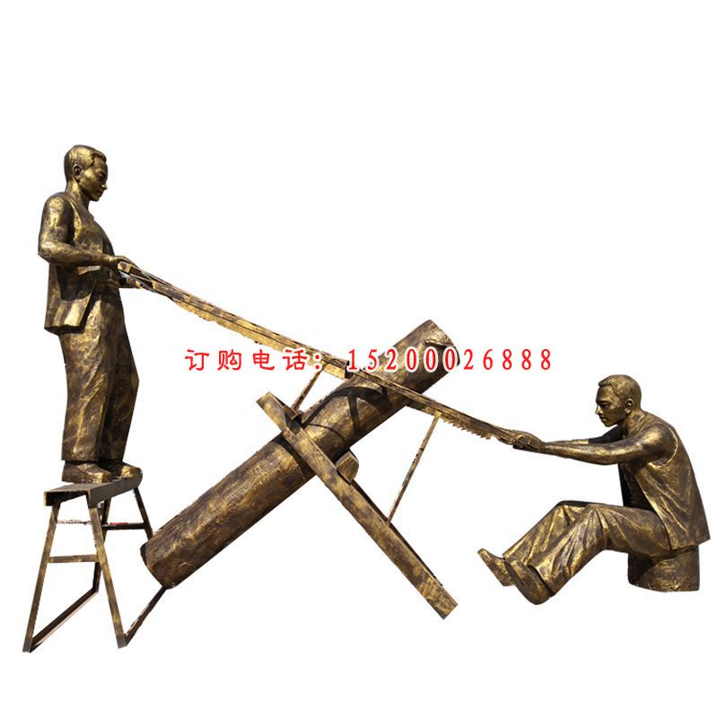 玻璃钢仿铜人物雕塑 ，伐木工人雕塑 (2)