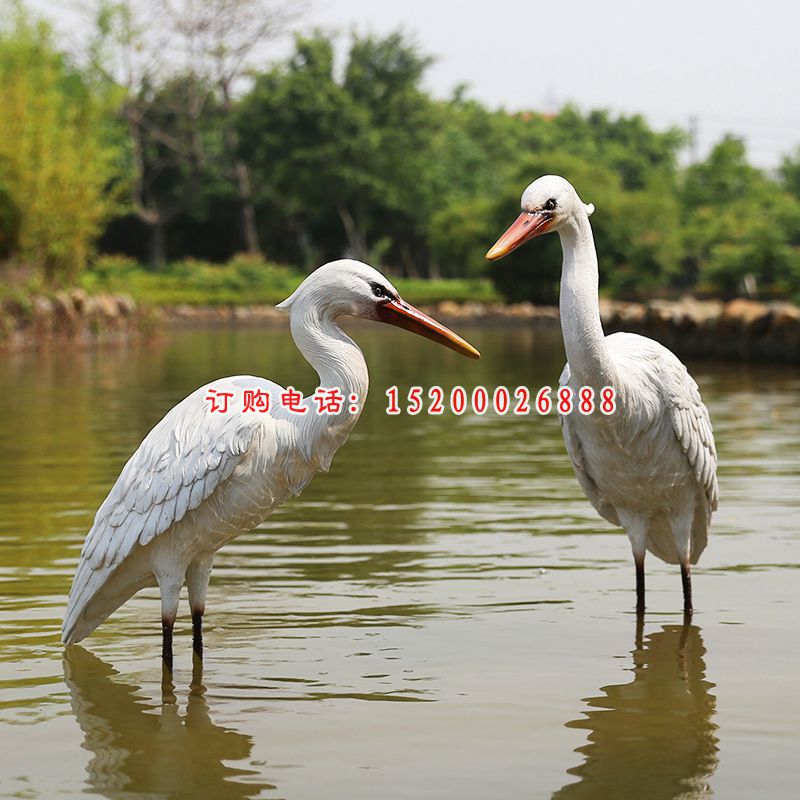 玻璃钢仿真白鹭雕塑，海边景观摆件