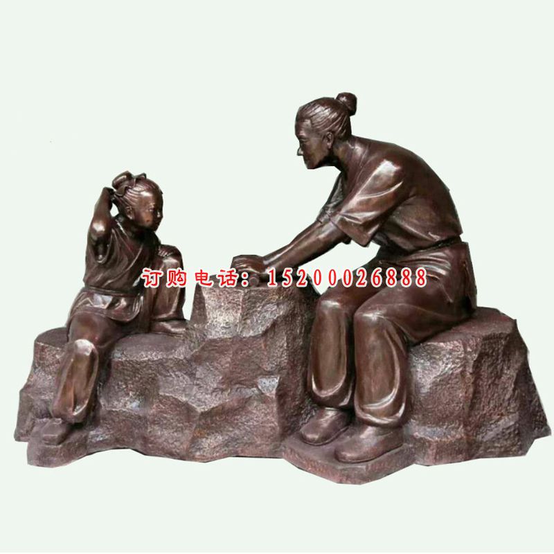 校园古代历史典故雕塑 玻璃钢仿铜铁杵磨针雕塑 (2)