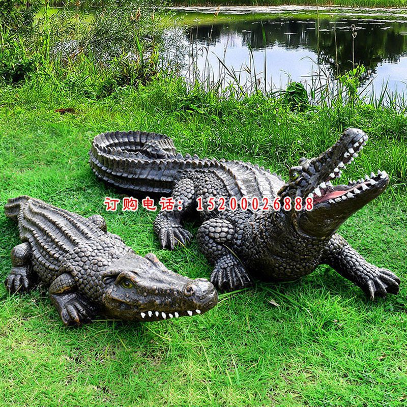 玻璃钢鳄鱼动物雕塑    河边景观动物摆件 (2)