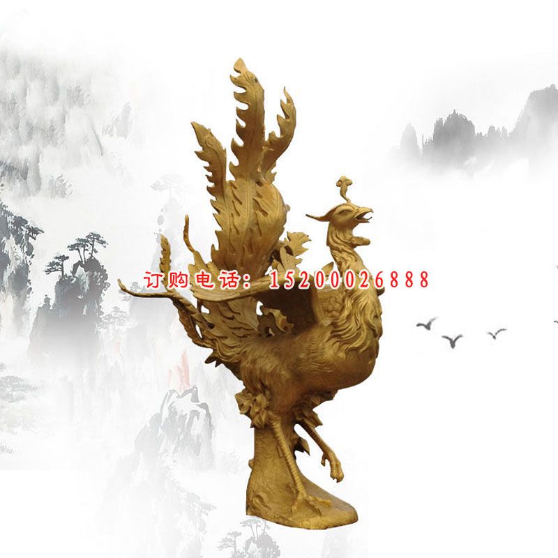 玻璃钢金凤凰雕塑，玻璃钢神兽雕塑 (4)