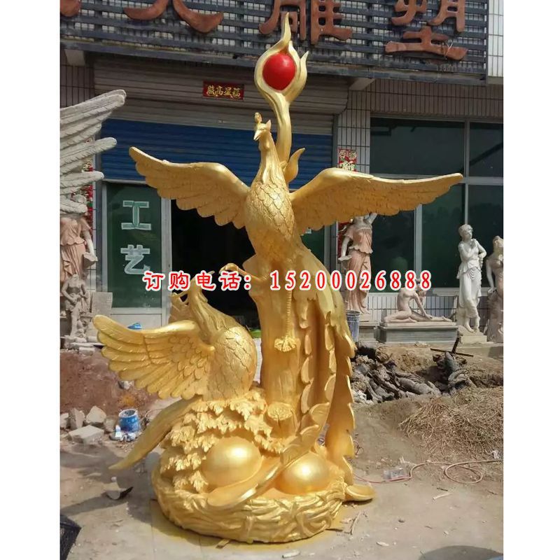 玻璃钢凤凰雕塑仿铜动物雕塑