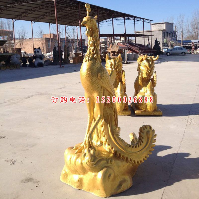 玻璃钢喷漆凤凰雕塑，玻璃钢神兽雕塑 (1)