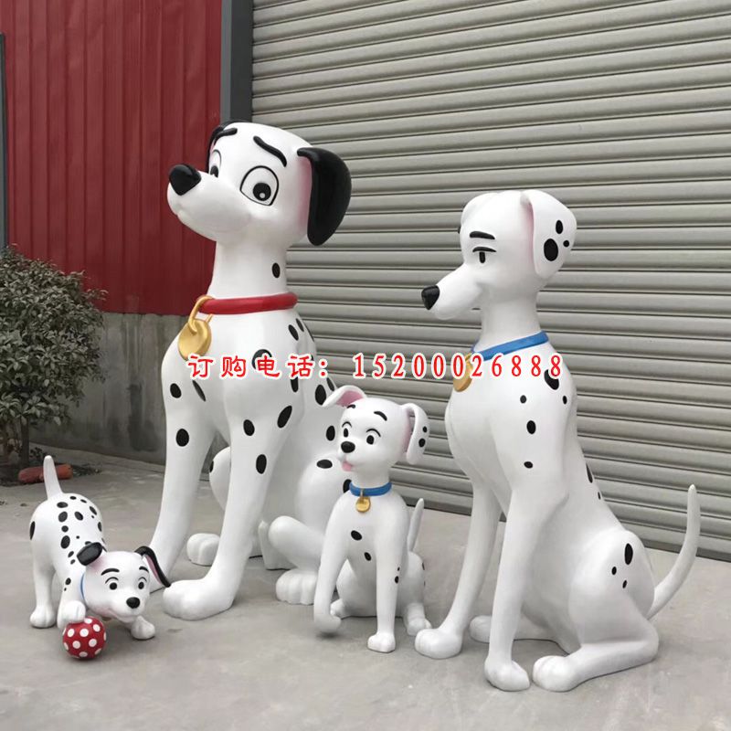 斑点狗一家雕塑，玻璃钢卡通动物雕塑