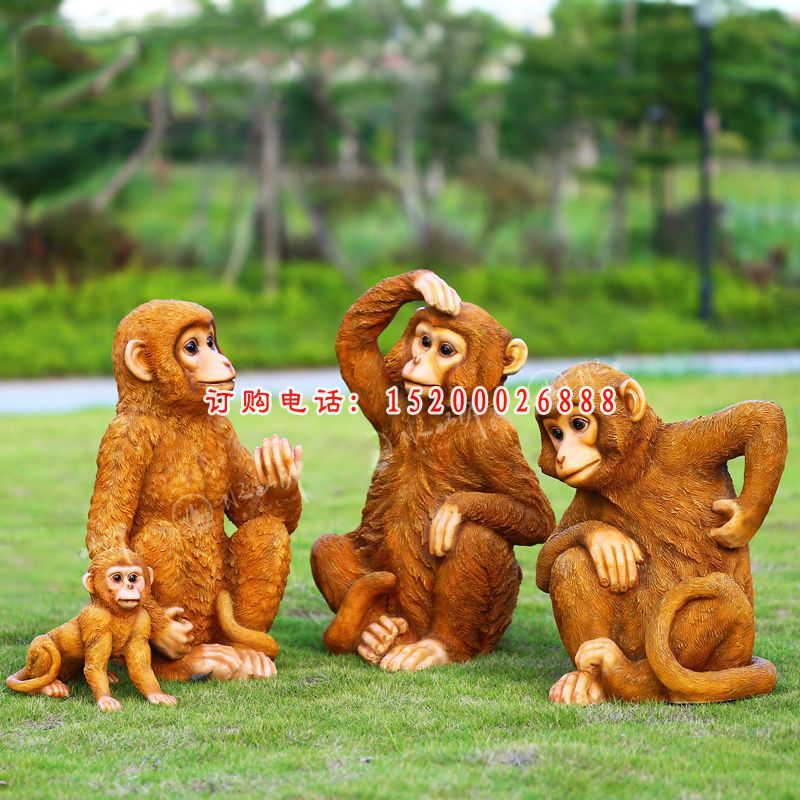 仿真小猴子玩耍广场景观雕塑摆件，玻璃钢仿真动物雕塑