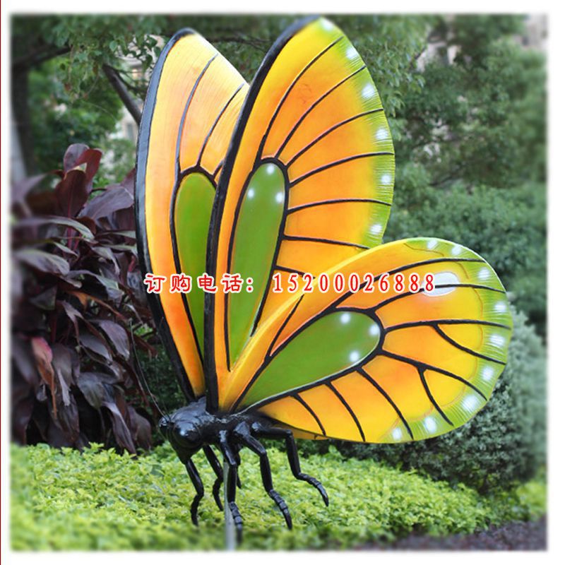 公园动物雕塑，玻璃钢仿真蝴蝶雕塑