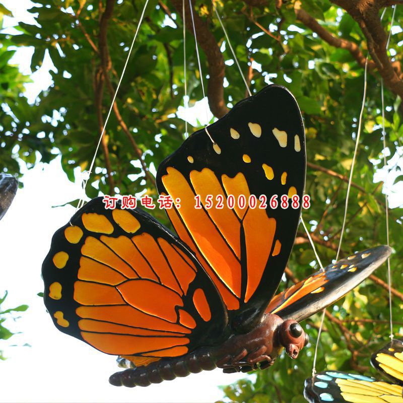 玻璃钢飞行的彩绘蝴蝶     公园仿真动物摆件 (4)