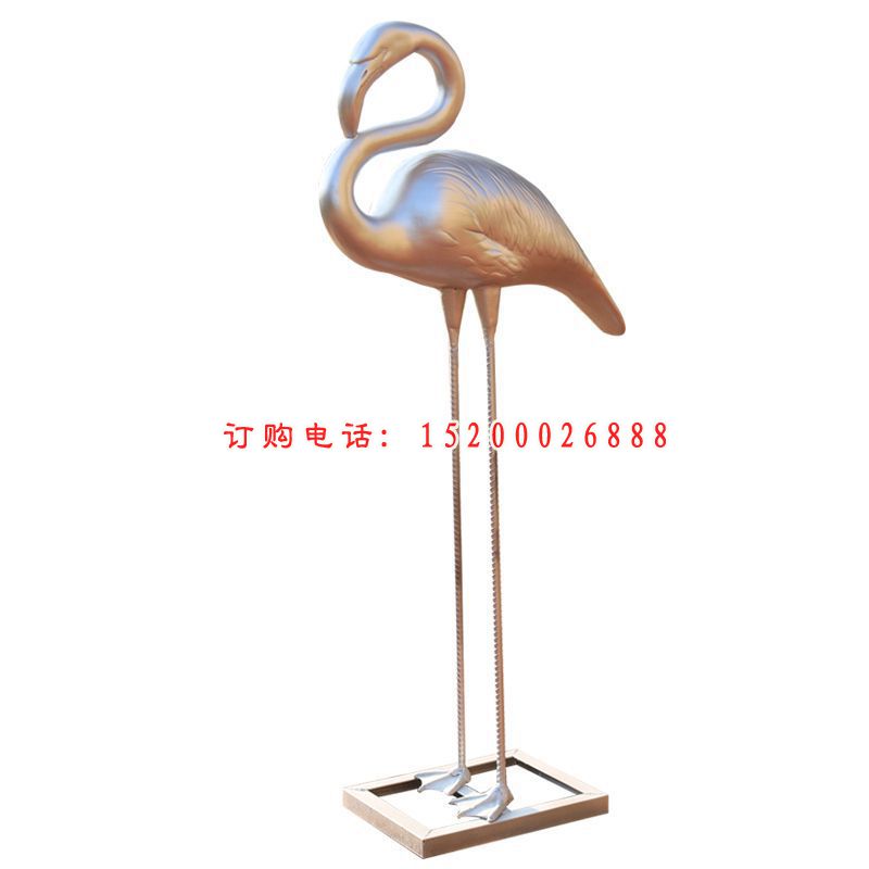 仿真火烈鸟站立公允景观雕塑，玻璃钢仿真动物雕塑