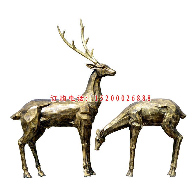 玻璃钢仿铜鹿雕塑，园林动物摆件 (2)