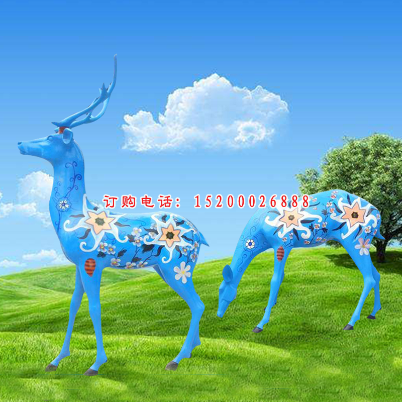 彩绘梅花鹿雕塑，玻璃钢动物雕塑 (2)