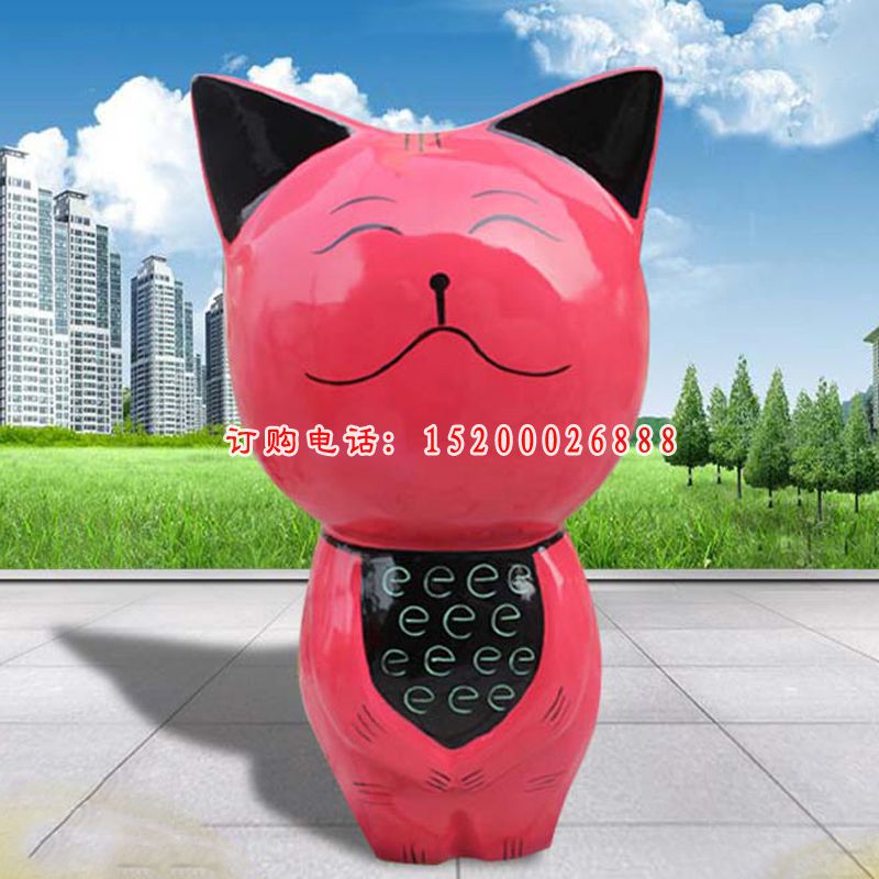 微笑的卡通小猫雕塑 玻璃钢彩绘卡通猫摆件