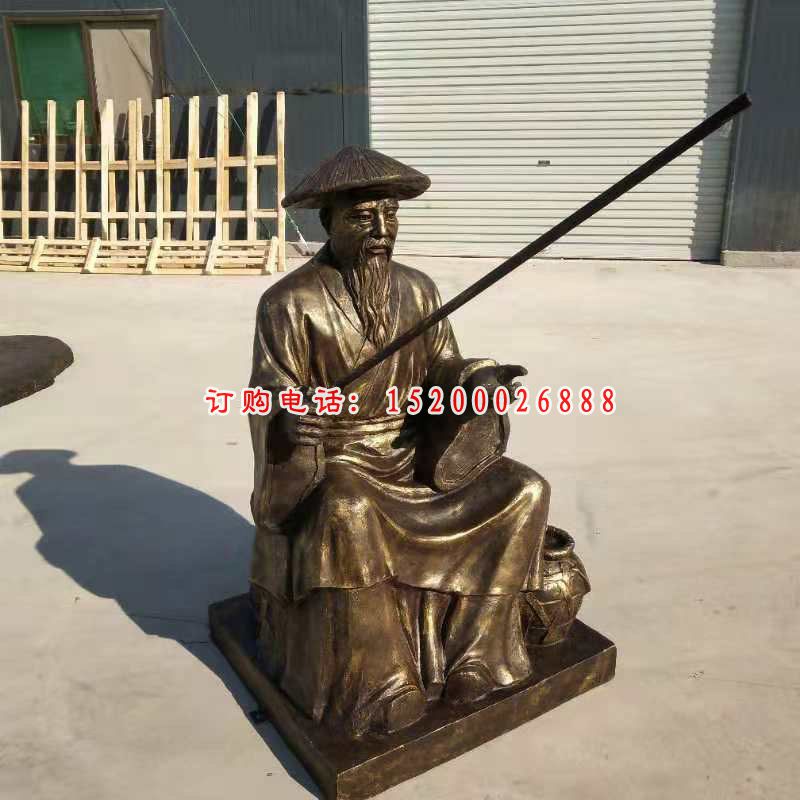 玻璃钢仿铜人物雕塑，姜太公钓鱼雕塑