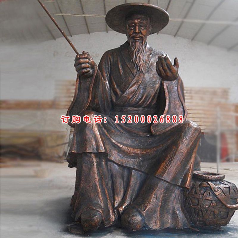 姜太公钓鱼雕塑，玻璃钢仿铜古人