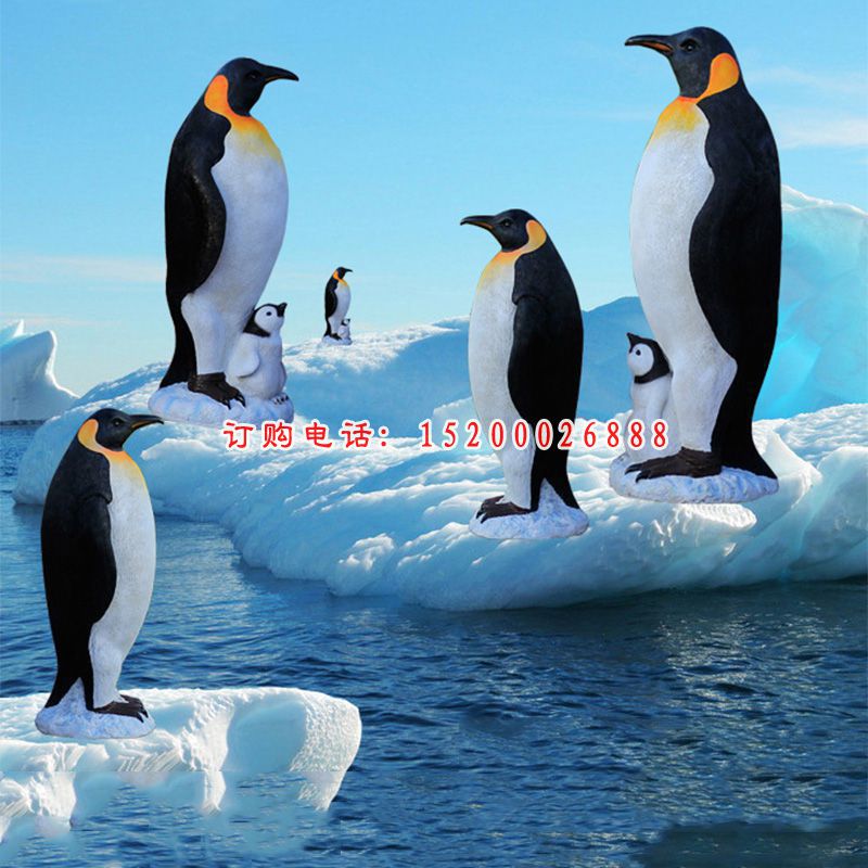 玻璃钢南极企鹅动物雕塑     湖边动物摆件
