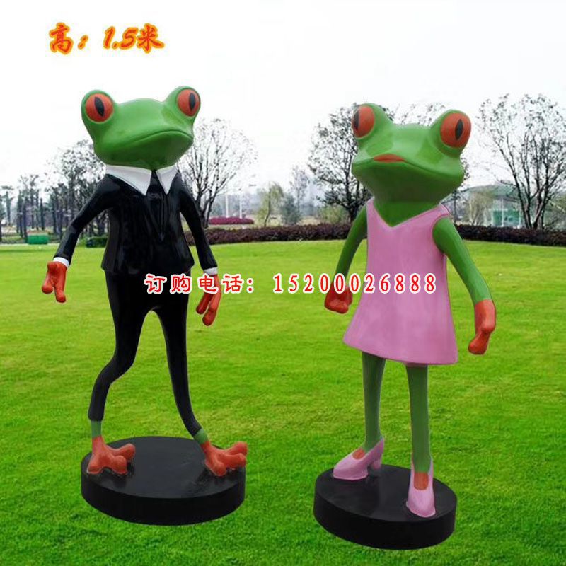 卡通情侣青蛙雕塑，玻璃钢动物摆件