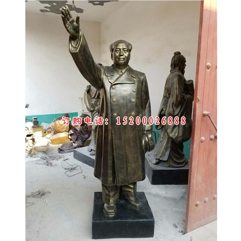 玻璃钢仿铜挥手的毛泽东雕塑校园伟人雕塑