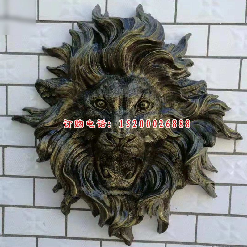 狮子头雕塑，玻璃钢仿铜狮子头