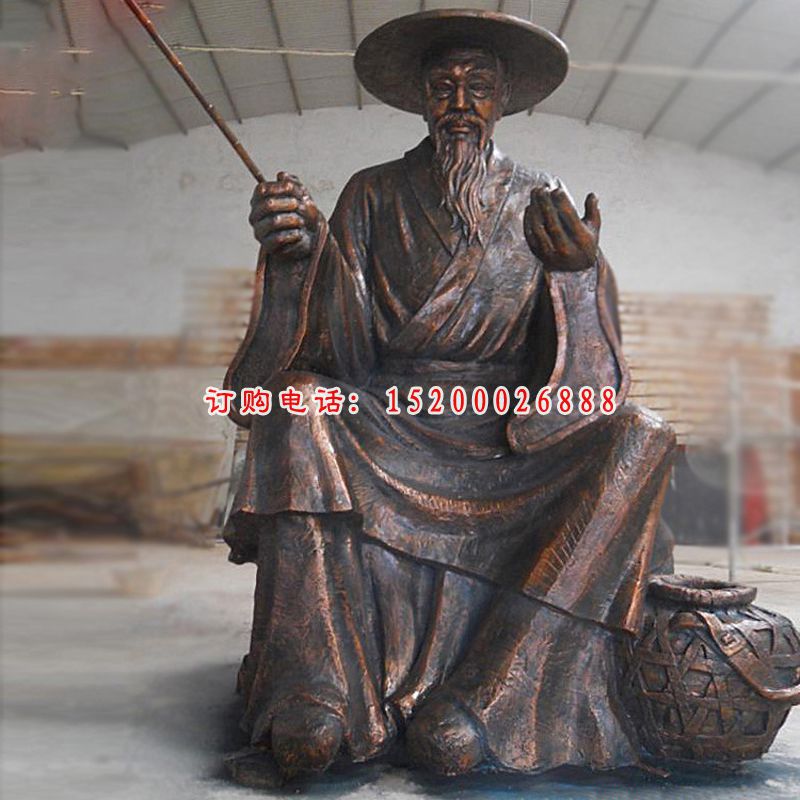 姜太公钓鱼雕塑 玻璃钢仿铜古代名人雕塑