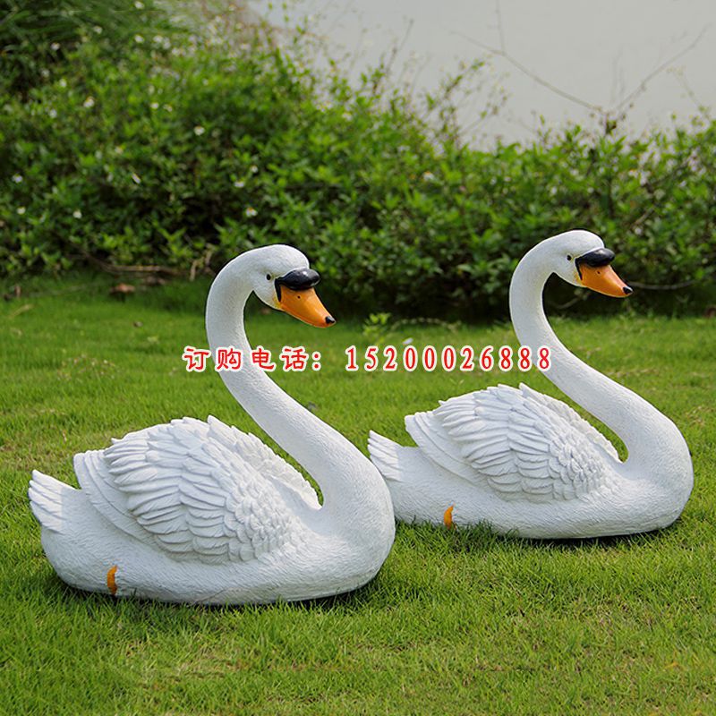 玻璃钢荷花旁的天鹅   公园动物景观 (2)