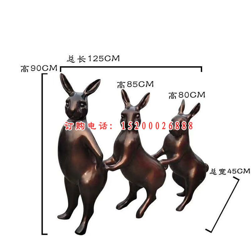 玻璃钢小区灰兔跳舞   别墅动物雕塑 (2)