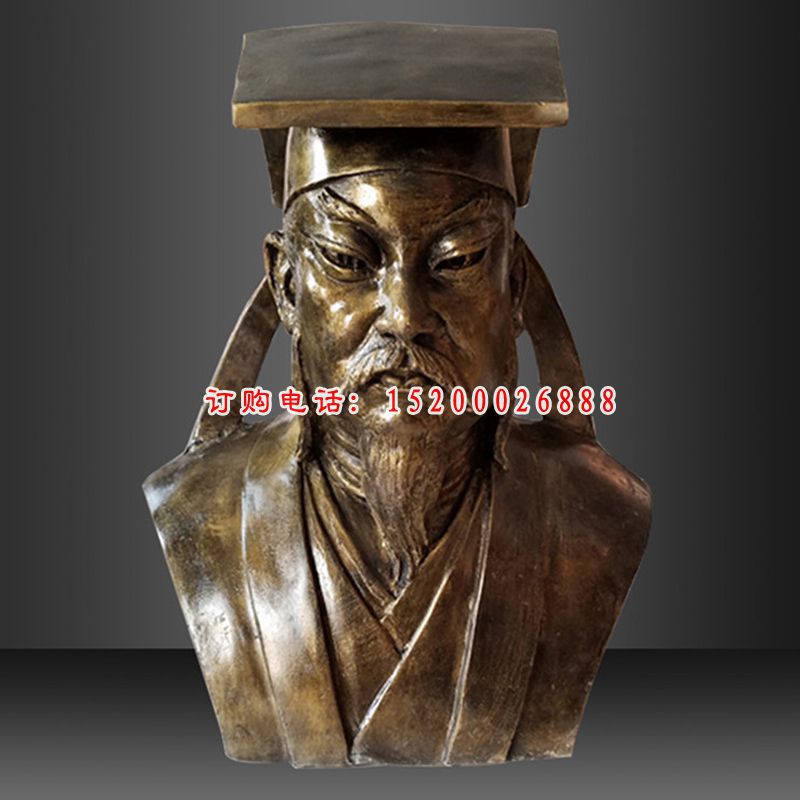 玻璃钢仿铜苏轼胸像雕塑校园古代名人雕像 (2)