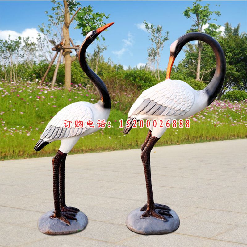 玻璃钢仿真仙鹤雕塑，公园仿真动物雕塑 (6)