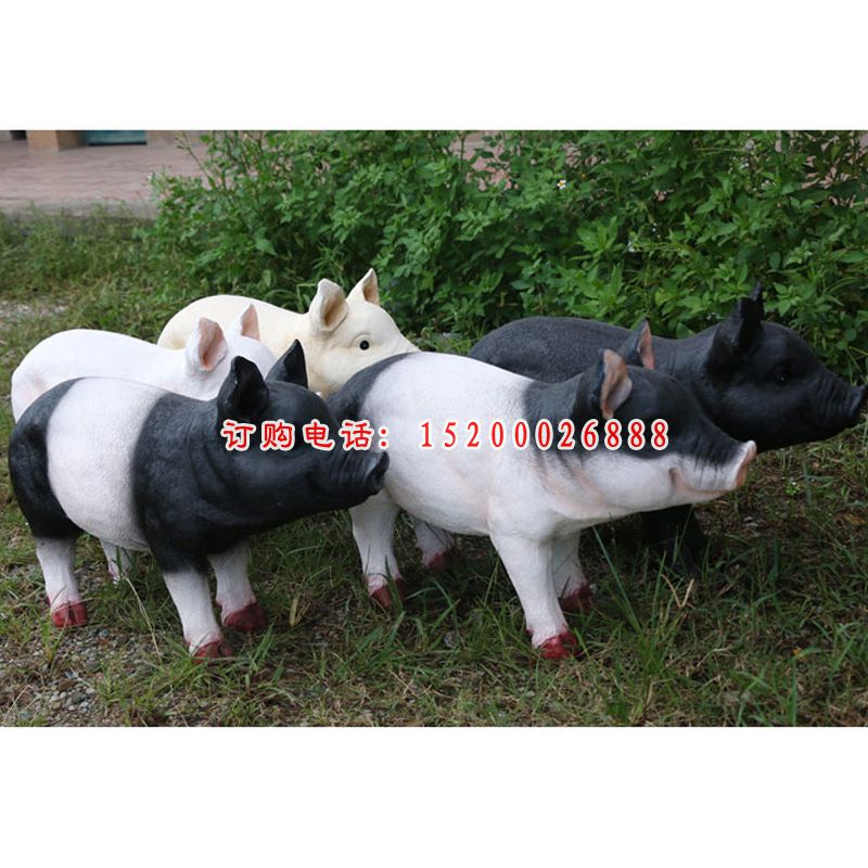 玻璃钢黑猪玩耍   公园仿真动物摆件