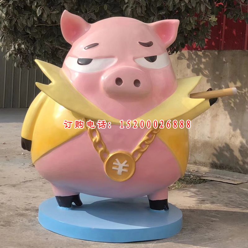 卡通猪雕塑，玻璃钢动物摆件 (2)