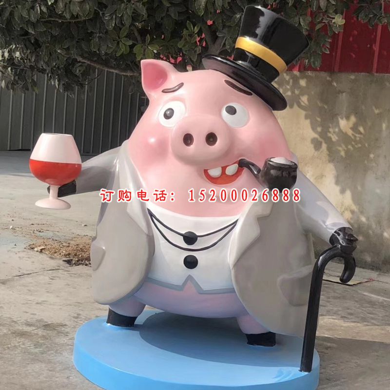 卡通猪雕塑，玻璃钢动物摆件 (3)
