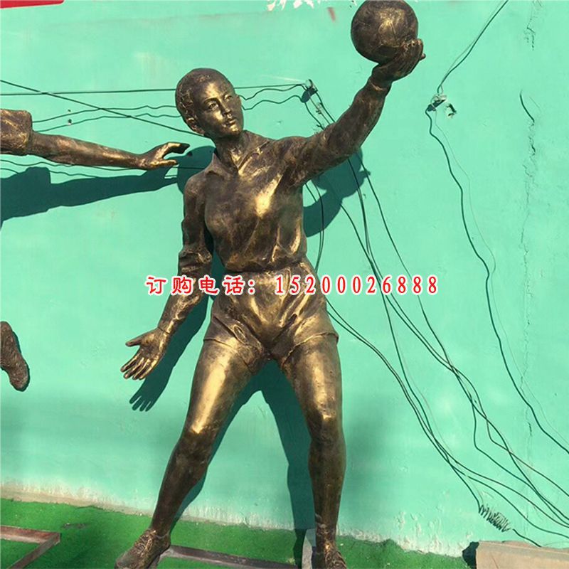 打排球的人物雕塑 玻璃钢仿铜运动人物摆件