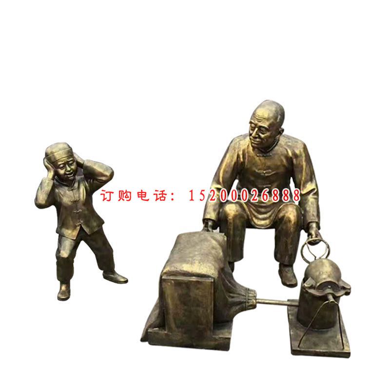 爆米花人物雕塑，玻璃钢仿铜人物摆件