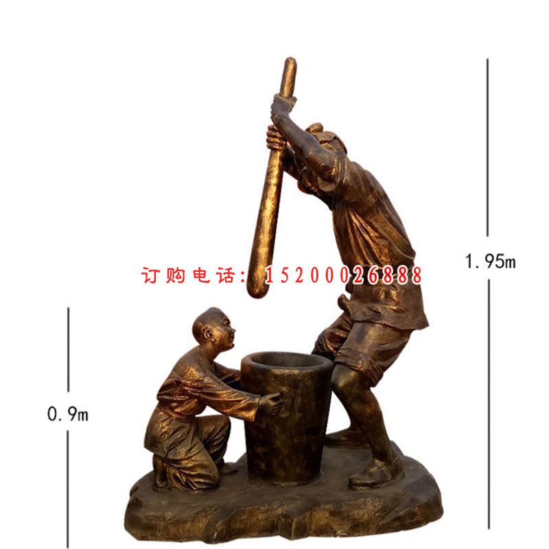 玻璃钢仿铜人物雕塑，打糍粑的人物雕塑