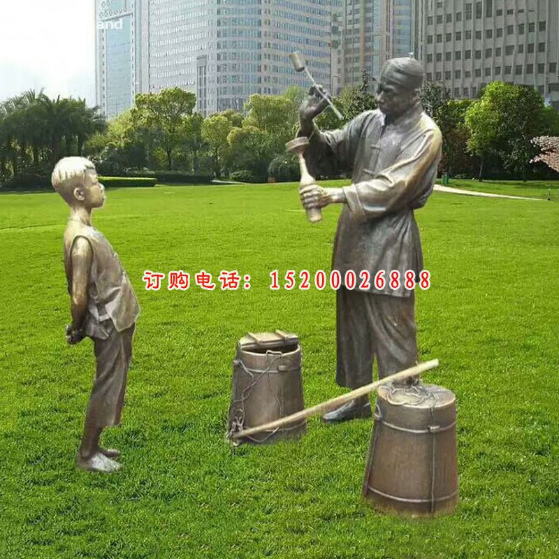 公园打油人物雕塑玻璃钢仿铜人物摆件 (2)