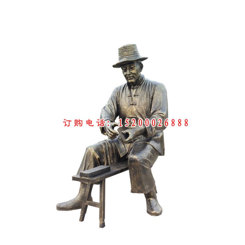 玻璃钢仿铜磨刀人物，公园小品雕塑 (3)