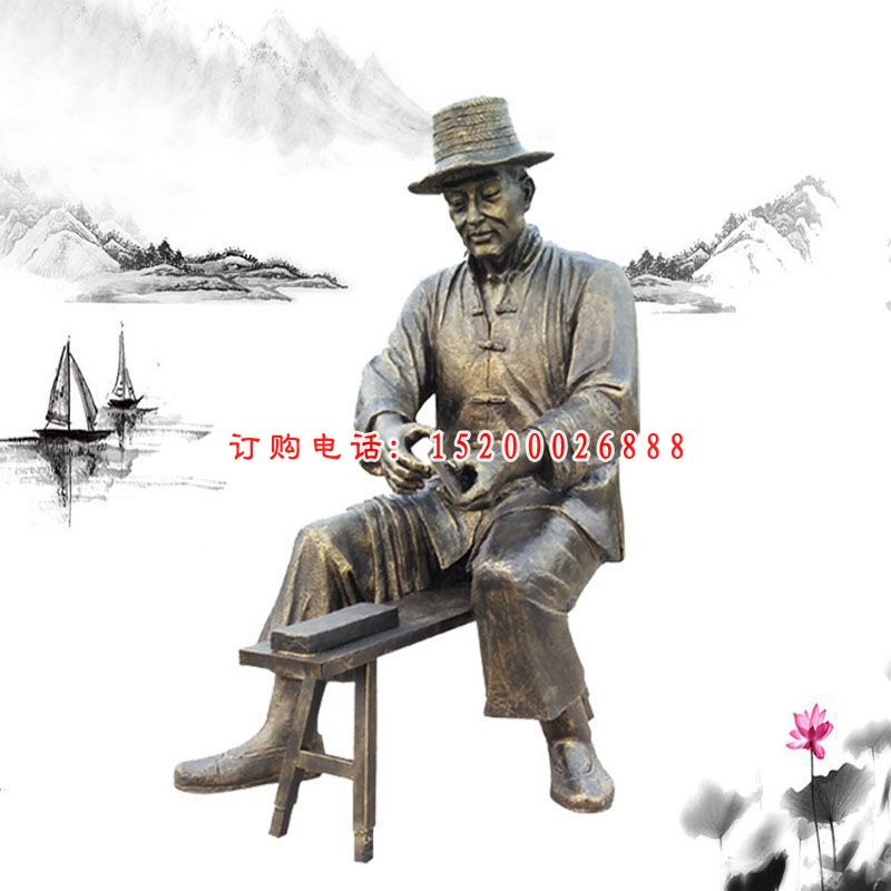 玻璃钢仿铜人物雕塑，磨刀的人物雕塑