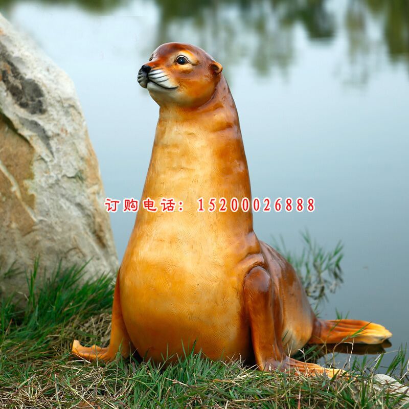 玻璃钢海豹动物雕塑  湖边动物摆件