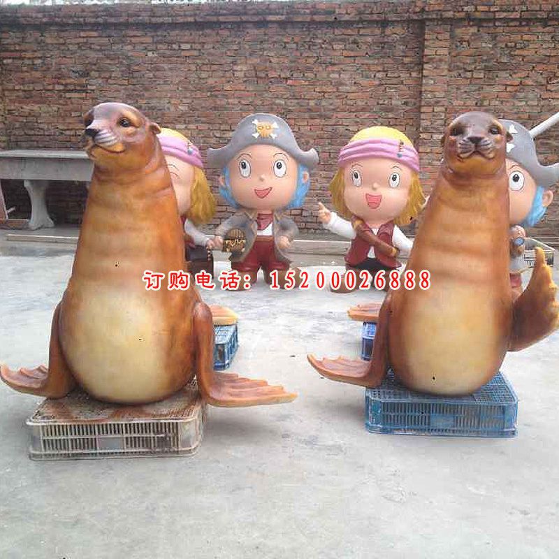 玻璃钢卡通海豹，卡通动物雕塑