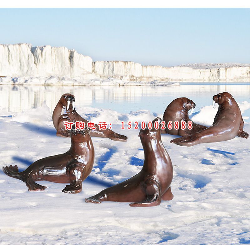 玻璃钢南极海狮动物雕塑    湖边景观动物雕塑 (1)