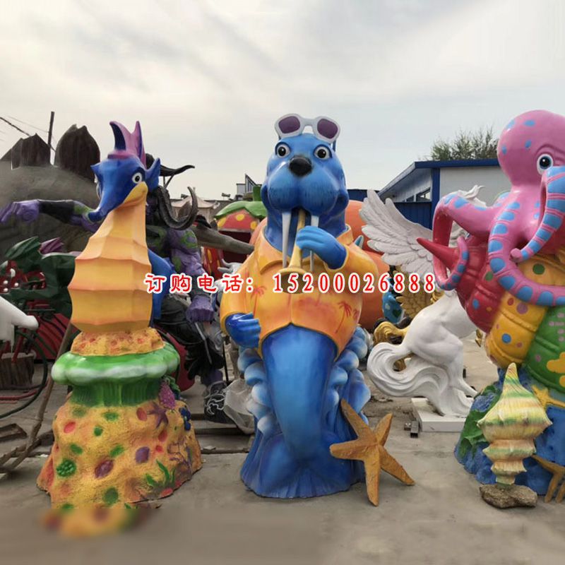 玻璃钢卡通章鱼海狮雕塑海洋馆卡通动物雕塑 (2)