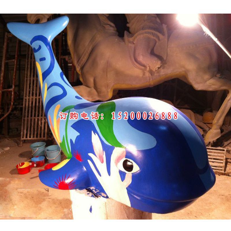 玻璃钢彩绘鲸鱼 公园动物雕塑