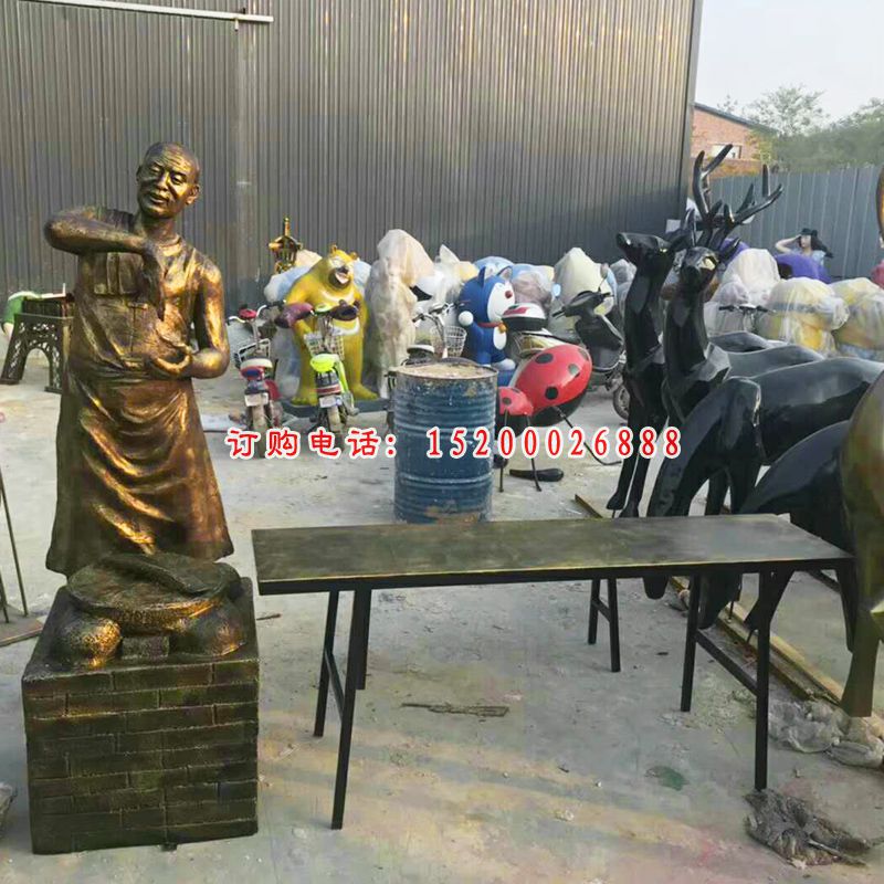 街边小吃雕塑，玻璃钢仿铜人物雕塑 (4)