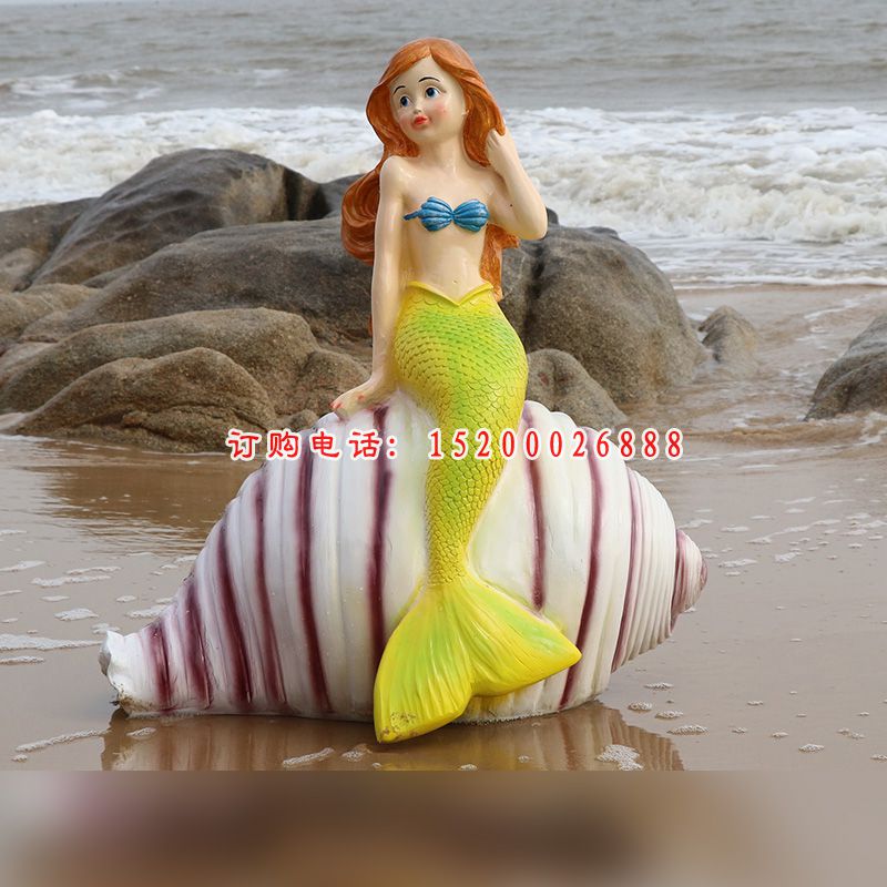 海边景观雕塑，玻璃钢卡通美人鱼雕塑