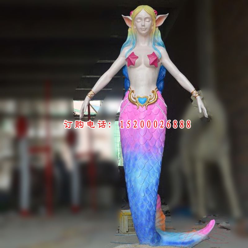立式卡通美人鱼雕塑 玻璃钢海边景观雕塑 (2)