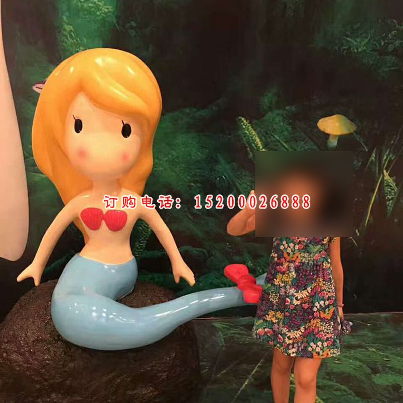 玻璃钢桃心美人鱼  公园动物雕塑