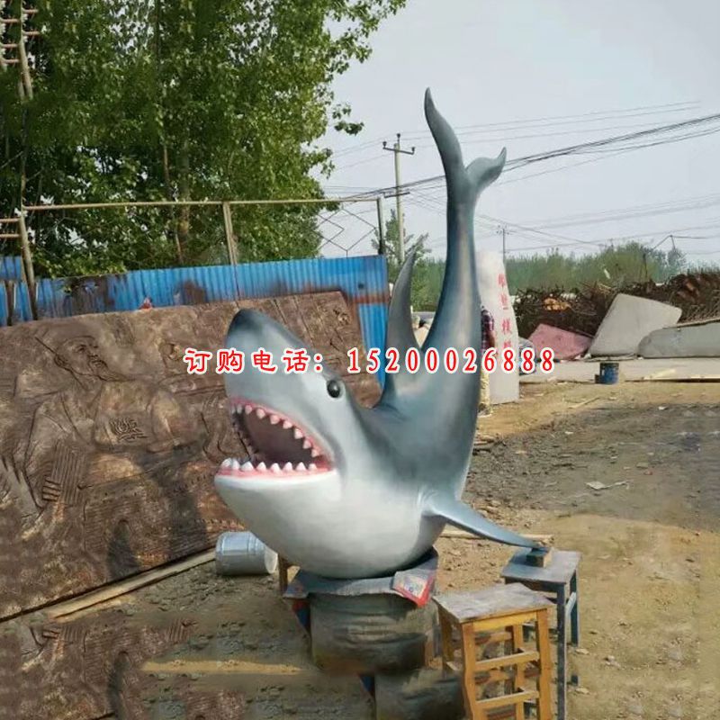 玻璃钢仿真鲨鱼摆件 公园仿真动物装饰摆件