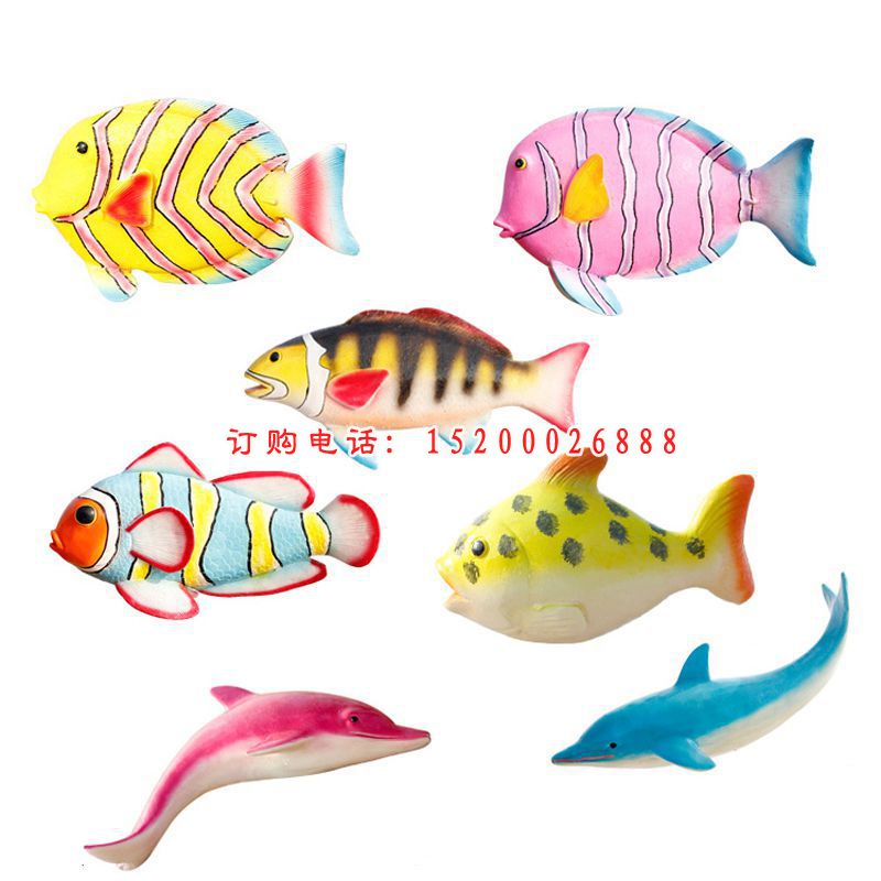 海边彩绘鱼雕塑 玻璃钢热带鱼雕塑