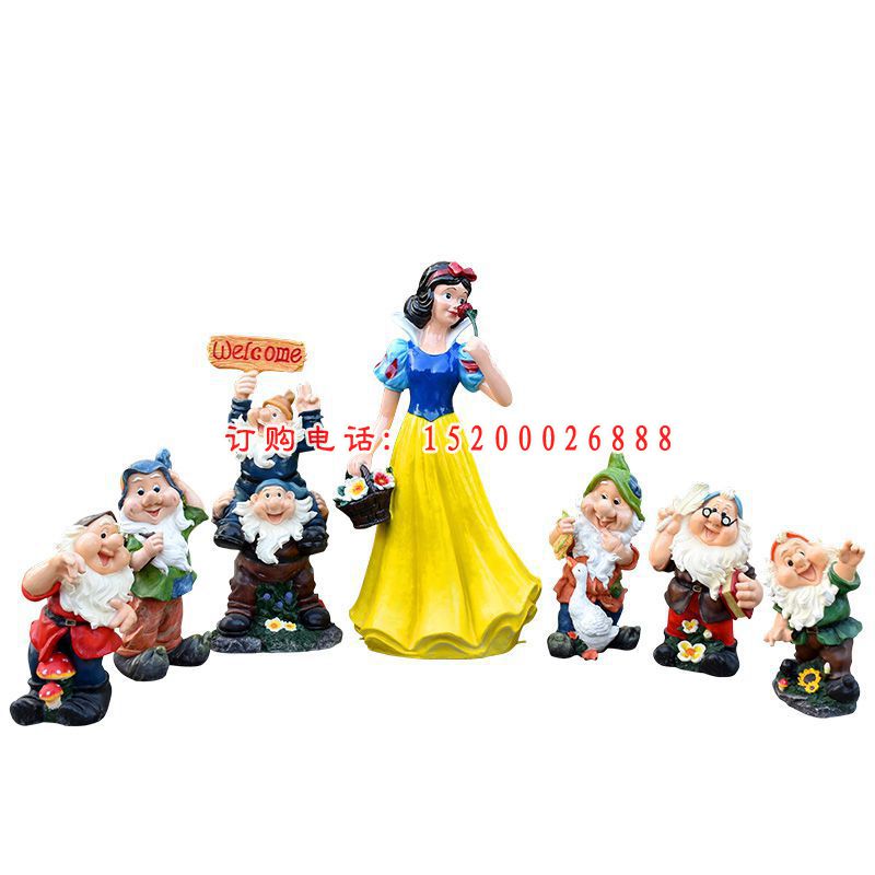 游乐场迪士尼卡通人物雕塑玻璃钢白雪公主和小矮人摆件