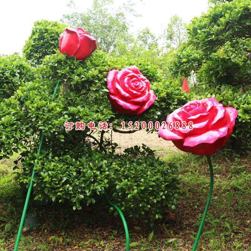 玻璃钢仿真玫瑰花雕塑，公园景观雕塑 (2)