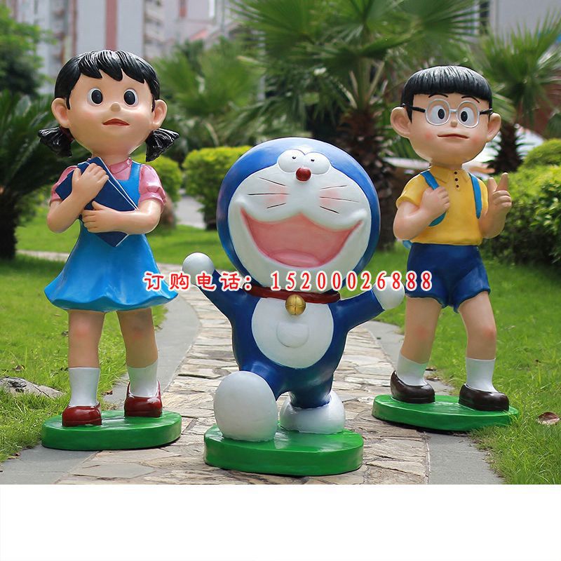 机器猫雕塑，大雄静香雕塑，玻璃钢卡通雕塑